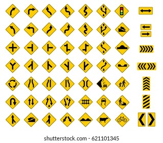 Yellow Traffic Sign Vector Set Illustration Stock Vector (Royalty Free ...