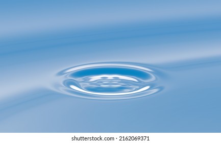 The Trail Of A Falling Drop Slowly Spreads In Waves On A Flat Water Surface.. 3D Rendering.