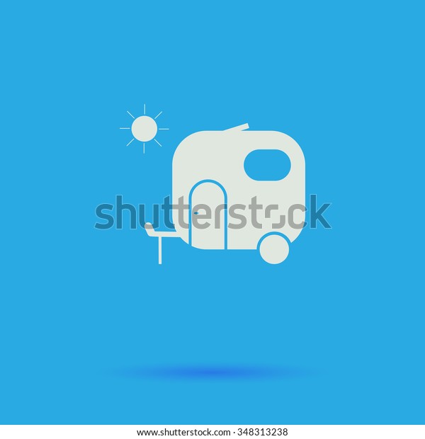 trailer White flat simple pictogram on blue background\
with shadow 