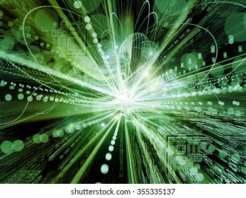 Trails of Technology series. Background design of particle trails, light and science related elements in three dimensional space on the subject of modern technology