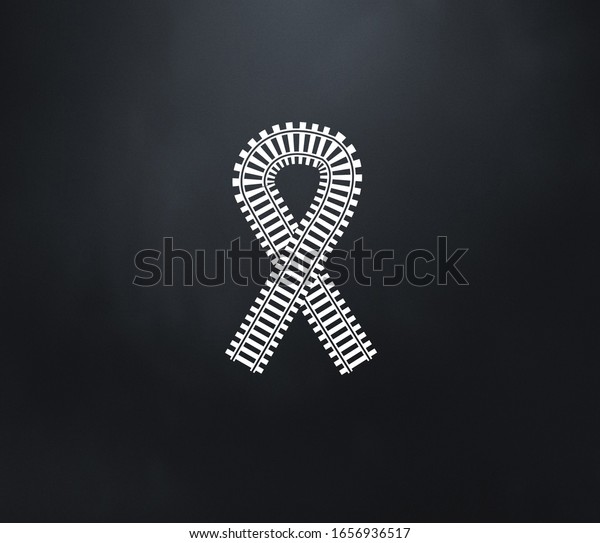Train Accident mourn symbol\
by train line concept. train line mourn symbol on black\
background.