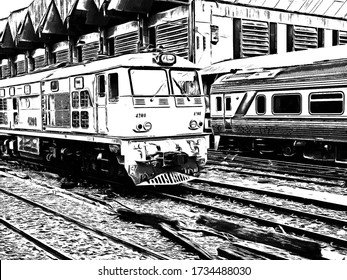The Train Black and white illustrations.