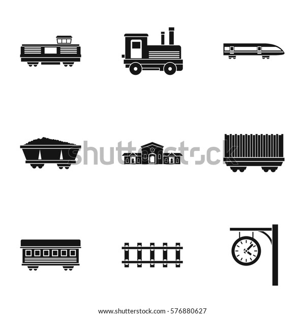 Train icons set. Simple illustration of 9 train \
icons for web