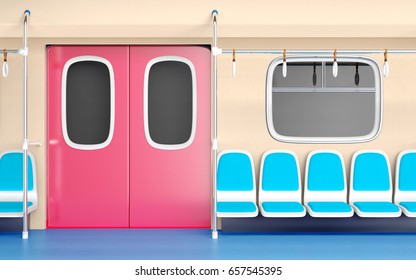 Train Interior In Flat Cartoon Style. 3d Illustration