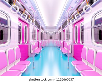 Train Modern Interior In Cartoon Style. 3d Illustration