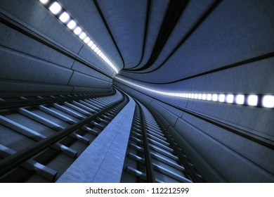 Train Tunnel with motion blur, in post production added grain and effects