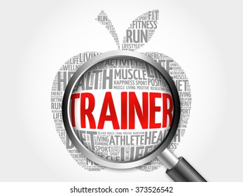 Trainer apple word cloud with magnifying glass, health concept - Powered by Shutterstock