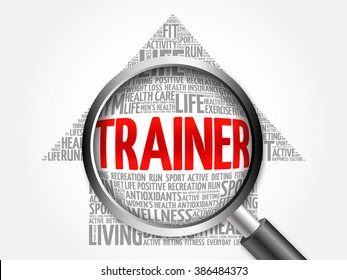 Trainer arrow word cloud with magnifying glass, health concept - Powered by Shutterstock