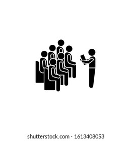 Trainer notebook sitting icon. Simple business indoctrination icons for ui and ux, website or mobile application