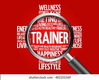 Trainer word cloud with magnifying glass, health concept - Powered by Shutterstock