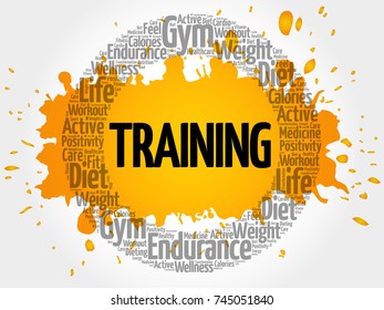 TRAINING circle stamp word cloud, fitness, sport, health concept