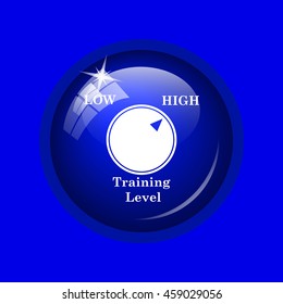 Training level icon. Internet button on blue background. 