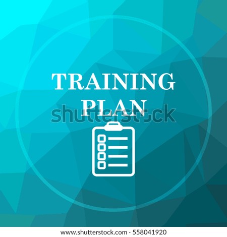 Training plan icon. Training plan website button on blue low poly background.