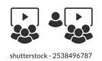 Training workshop icon simple graphic pictogram set, education classroom session with teacher sign, mentorship instructor class room symbol logo, presenter coach seminar, people team lecture