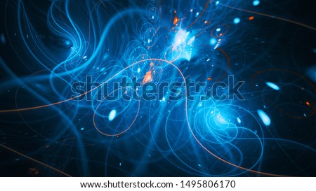 Trajectories of matter and antimatter, computer generated abstract background, 3D rendering