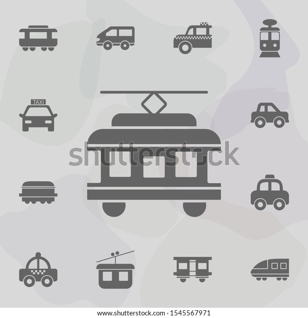 Tram Car, Train, passenger transportation icon.\
Simple set of transport icons. One of the collection for websites,\
web design, mobile\
app