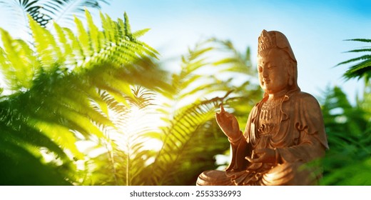 Tranquil buddha statue amidst serene nature background. 3d render - Powered by Shutterstock