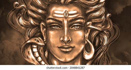 Transcendental spiritual image of Lord Shiva in the background of the cosmos. Gurudeva. Mahamaya. Digital art.