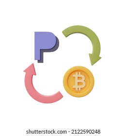 Transfer bitcoin to paypal,exchange Cryptocurrency,minimal style.3d rendering.