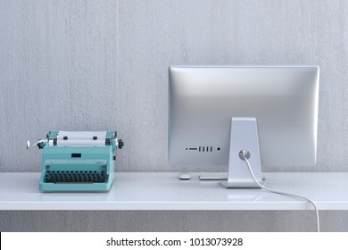 Transformation frome typewriter to computer concept 3d renders