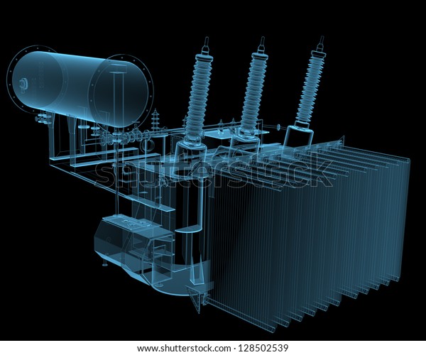 変形変電所 黒い背景に3d X線青の透明 のイラスト素材