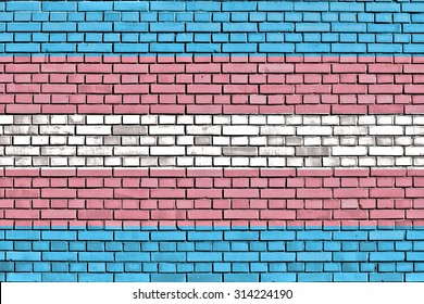 Transgender Pride flag painted on brick wall - Powered by Shutterstock