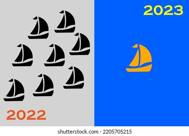 Transition From 2022 Into 2023. Leading The Pack. Sails With A Leading Sail In The Front.