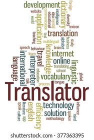 Translator, word cloud concept on white background. 