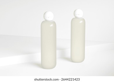 translucent cylindrical bottle with ball shape flip cap mockup, white Spherical flip Cap cosmetic packaging, round skincare container mockup, round tube squeeze bottle, white cylindrical shape bottle