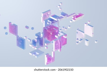 Translucent Gradients Cubes And Materials, 3d Rendering. Computer Digital Drawing.