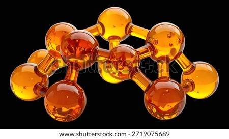 Translucent Orange Molecular Structure with Interconnected Spheres Medical Icon on Black Background for Healthcare and Clinical Use