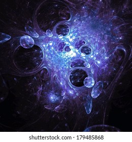 Translucent space nebula complex structured, bubbles and flows in different directions . Fractal art graphics