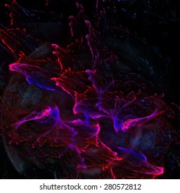 Translucent space nebula complex structured in different directions. Fractal art graphics