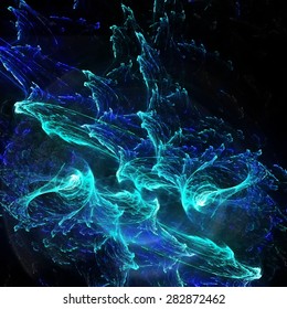 Translucent space nebula complex structured in different directions. Fractal art graphics