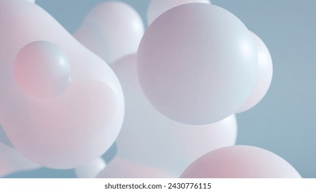 Translucent white background. Meta balls, liquid balls, soap bubbles