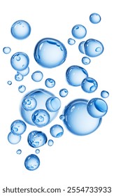 Transparent blue liquid bubbles, 3d rendering. 3D illustration.