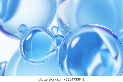 Transparent blue liquid bubbles background, 3d rendering. 3D illustration.