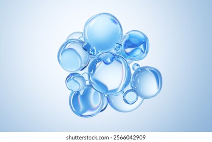 Transparent blue liquid bubbles background, 3d rendering. 3D illustration.