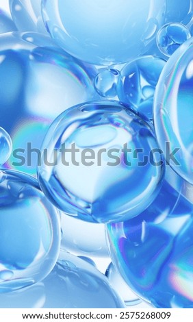 Transparent blue liquid bubbles background, 3d rendering. 3D illustration.