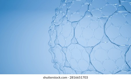 A transparent bubbles create beautiful pattern against soft blue background, showcasing delicate structure of soap film