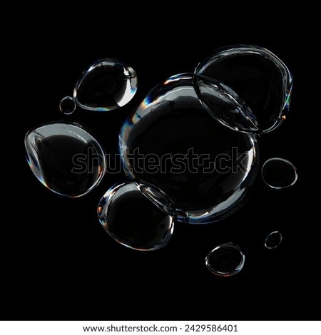 Transparent bubbles isolated on black background 3d rendering
