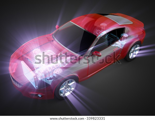 transparent car concept with visible engine
and
transmission