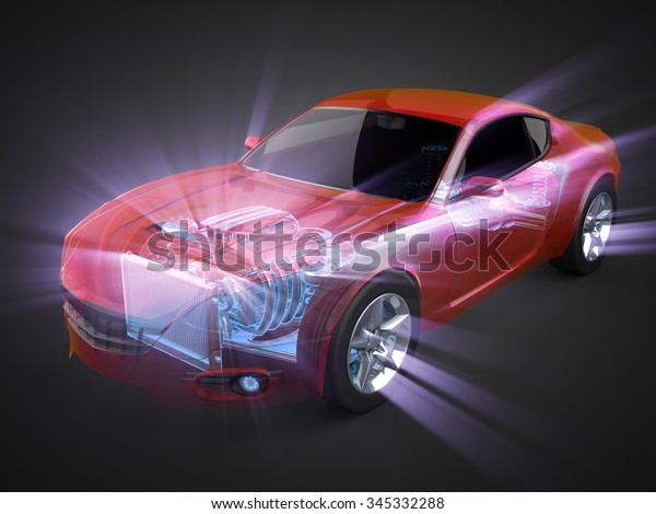 transparent car concept with visible engine\
and\
transmission
