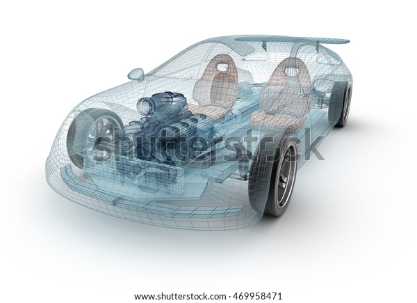 透明な車のデザイン ワイヤモデル 3dイラスト 私の車のデザイン のイラスト素材
