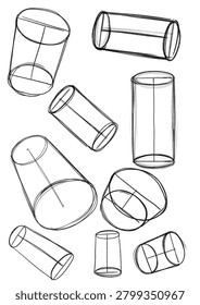 Transparent cylinders perspective drawing
