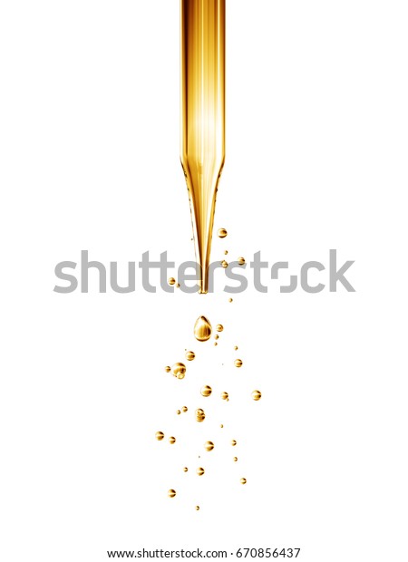 金色の液体が滴る透明なガラスのピペット 3dレンダリング のイラスト素材