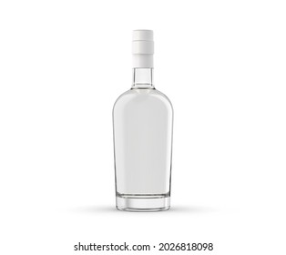 Transparent grappa bottle isolated with white cap on white background, for packshot or mockup, 3d rendering.
