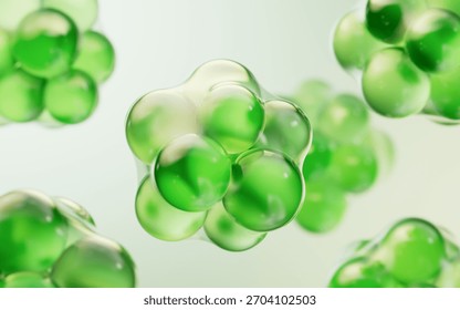 Transparent green bubbles background, 3d rendering. 3D illustration.