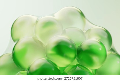 Transparent green bubbles background, 3d rendering. 3D illustration.