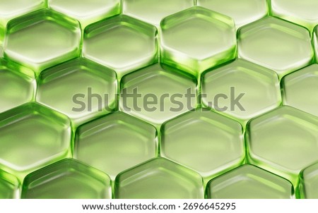 Transparent green hexagonal honeycomb structure background, 3d rendering. 3D illustration.